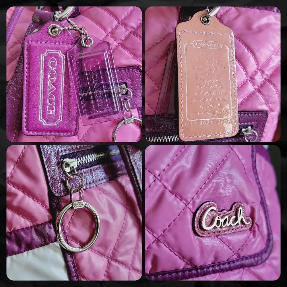 Coach 15873 Poppy Ski Bunny Glam Tote Pink Quilted Nylon Patent Leather